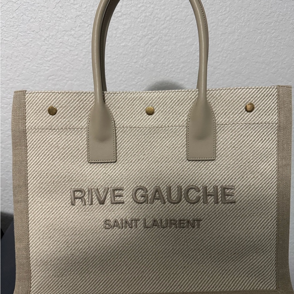 Saint Laurent Rive Gauche Small Tote in Sea Salt